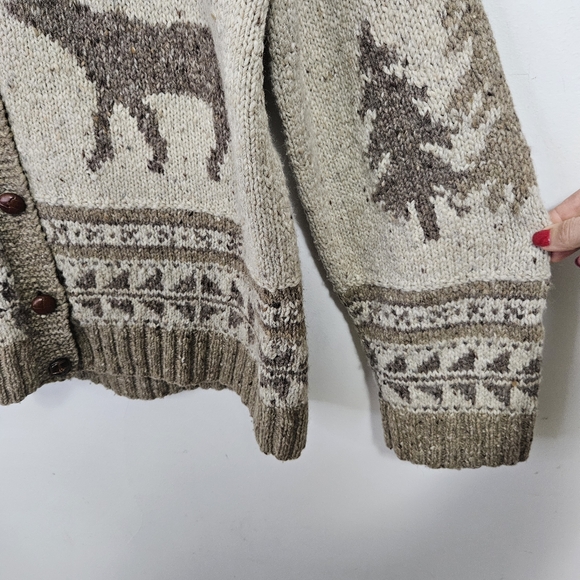 SOLD VTG Ralph Lauren Handknit Winter Deer Wool Cardigan Men's XL Brown - Picture 5 of 15